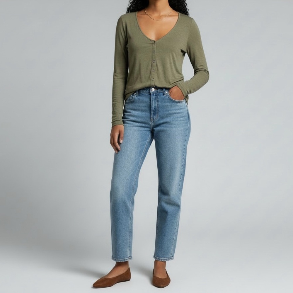 American Eagle Soft Sexy Slub Henley Olive Green Long Sleeve Tee XS